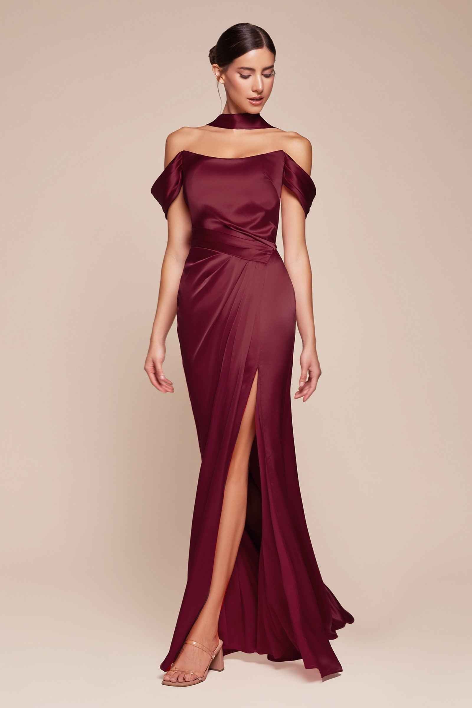 Ladivine 7452 Dress Off the Shoulder Lace Up Corset Satin Gown