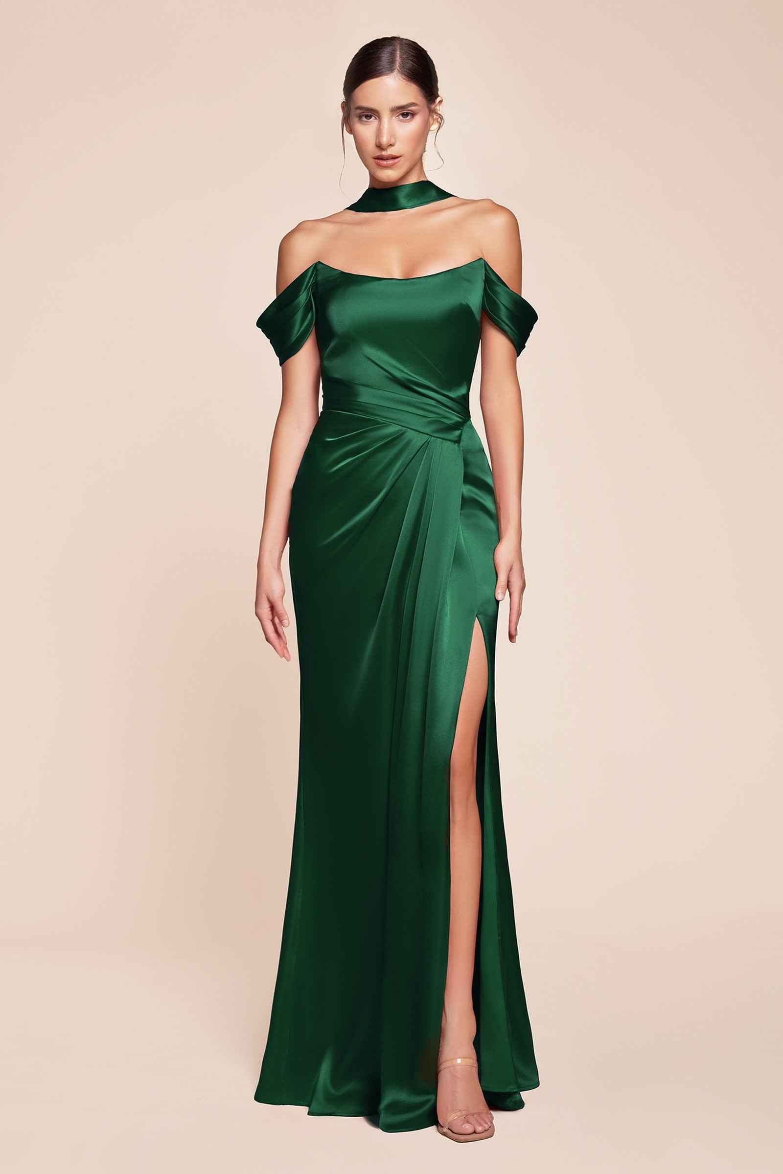 Ladivine 7452 Dress Off the Shoulder Lace Up Corset Satin Gown