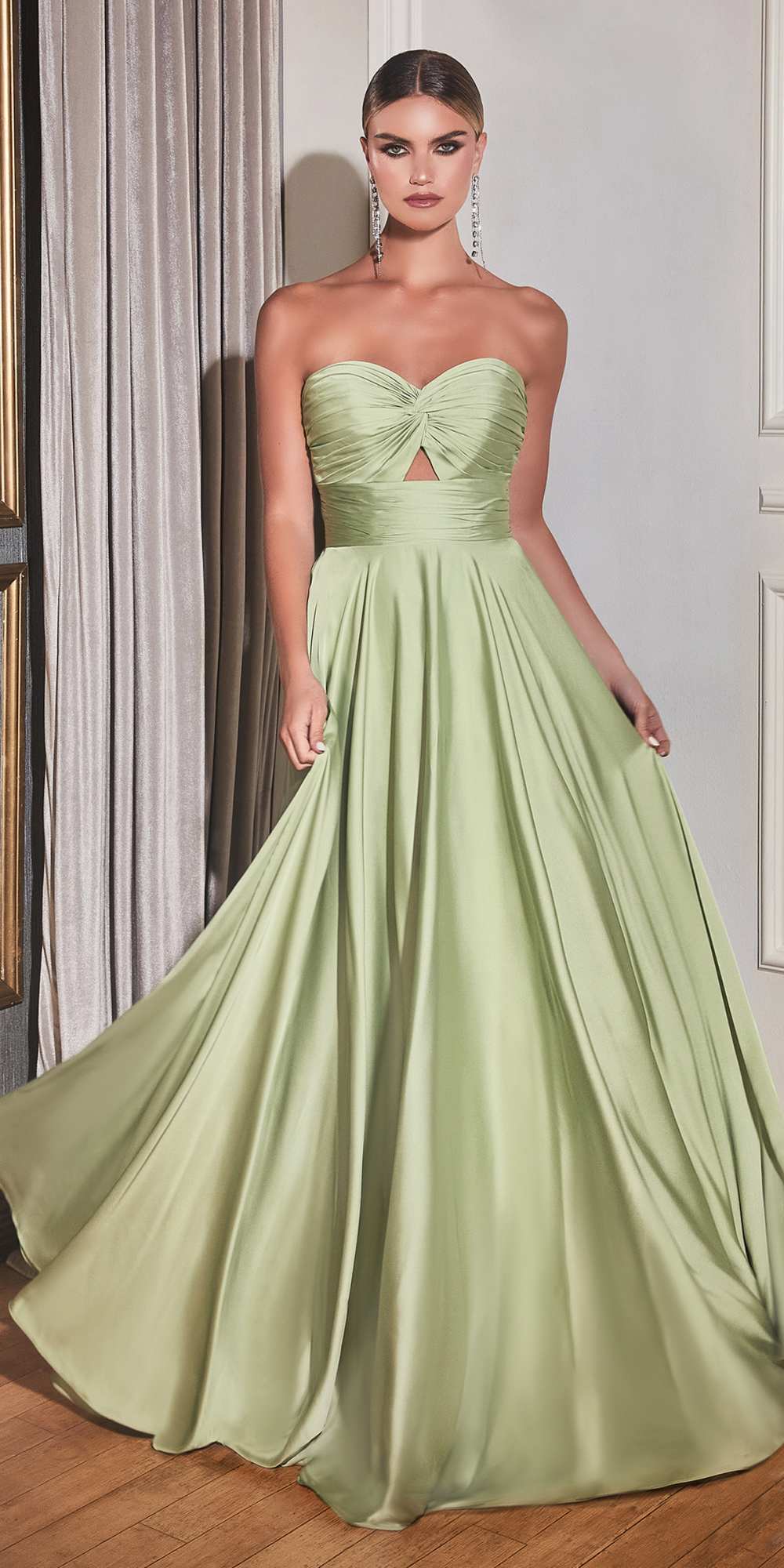 Ladivine 7496 Floor Length A-Line Luxurious Satin Strapless Keyhole Dress