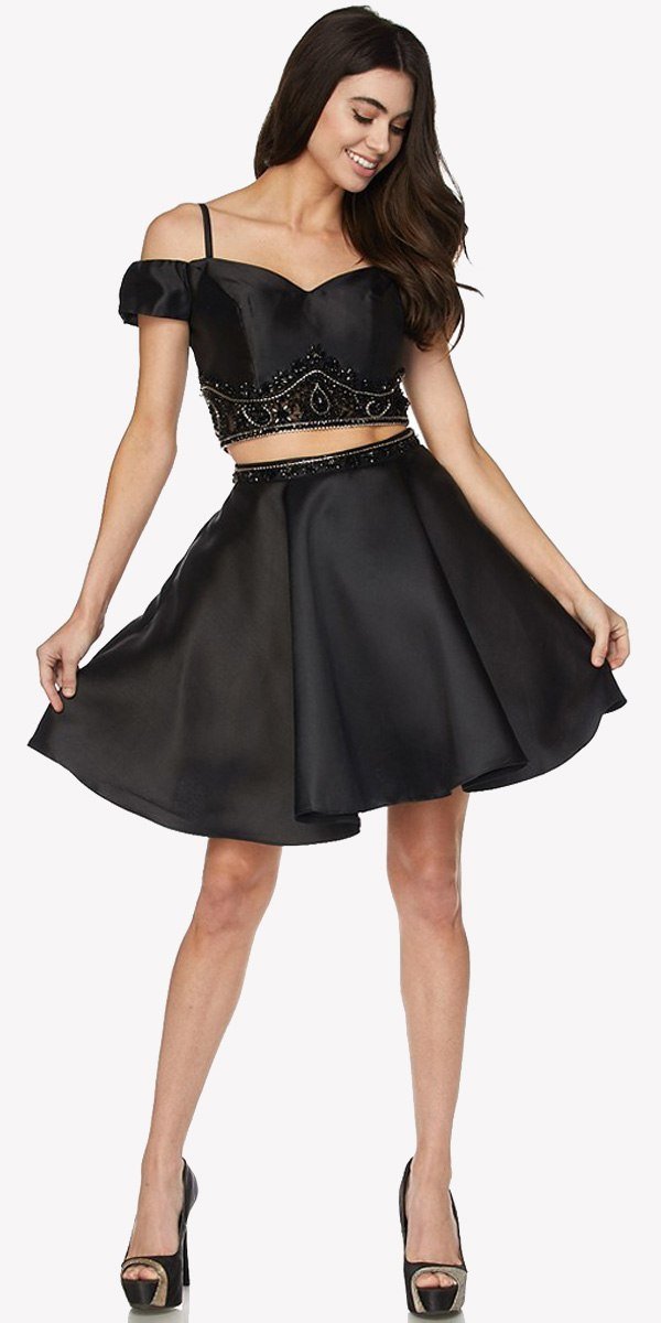 Juliet 790 Cold Shoulder Two-Piece Embellished Short Dress