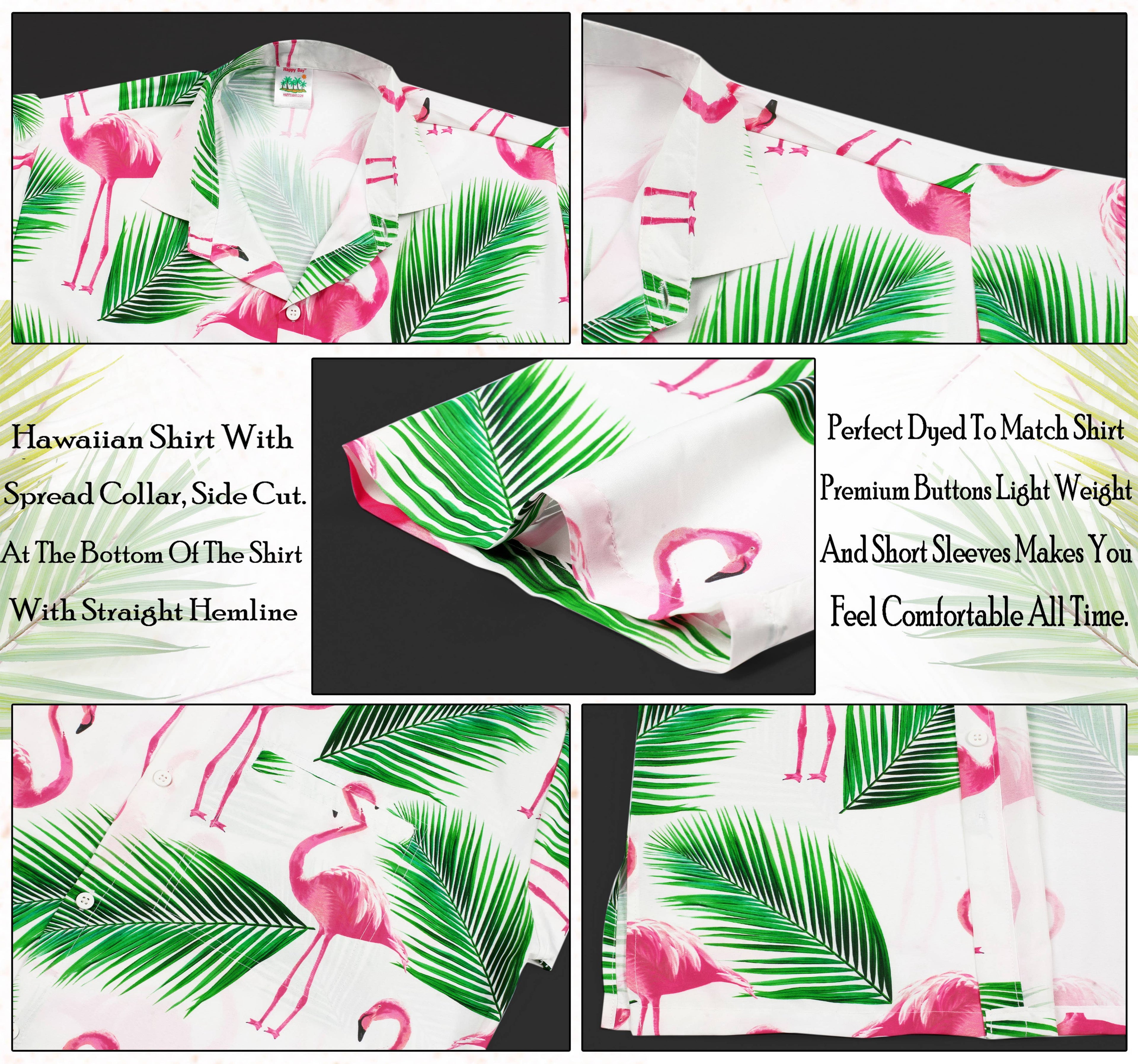 HAPPY BAY Men's Holiday Beach Shirts White,Bird Leaf P00174