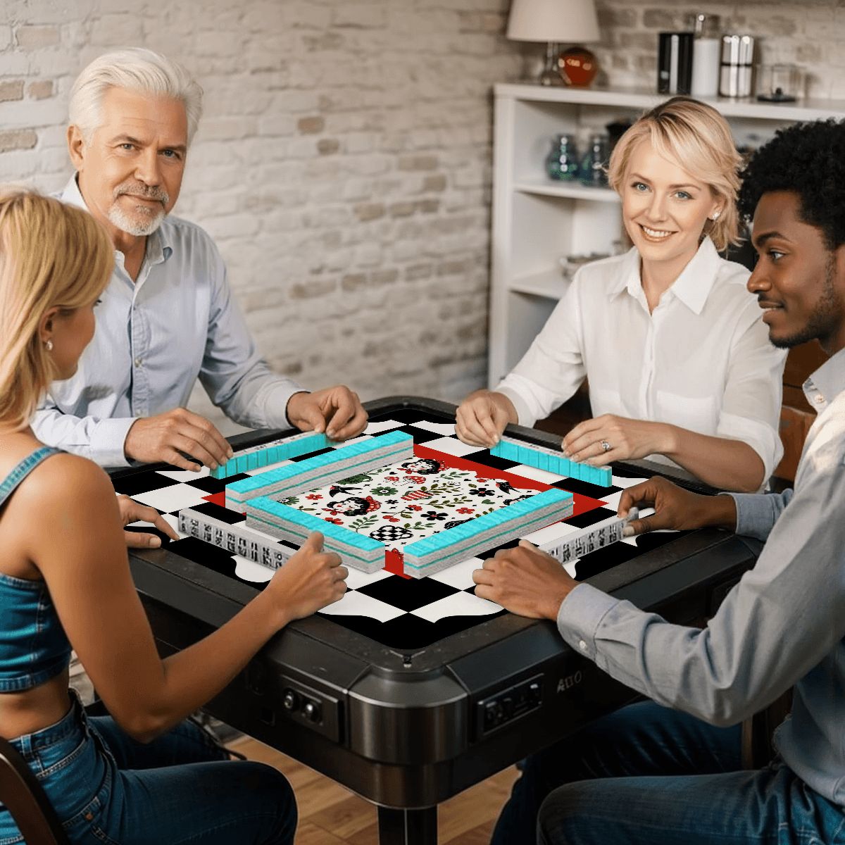 Mackenzies Garden Black Green Red Mahjong Mat