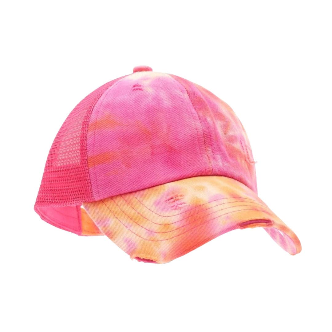 Kids Tie Dye Criss-Cross High Ponytail CC Ball Cap KIDSBT791