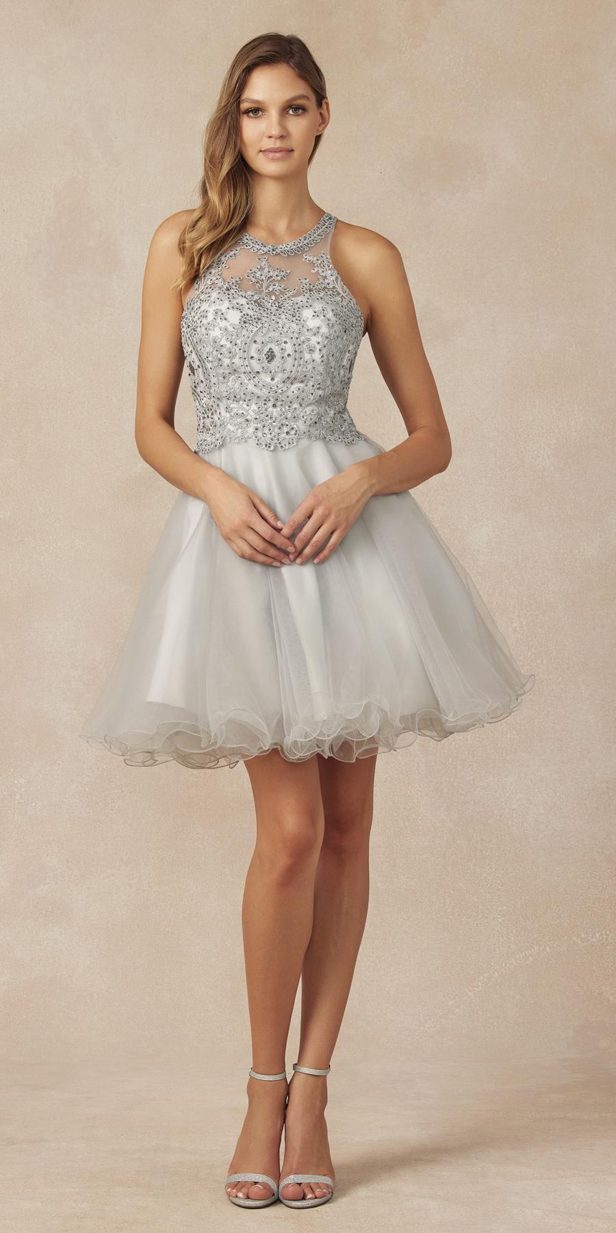 Juliet 826 Fit-and-Flare Halter Neck Short Party Dress
