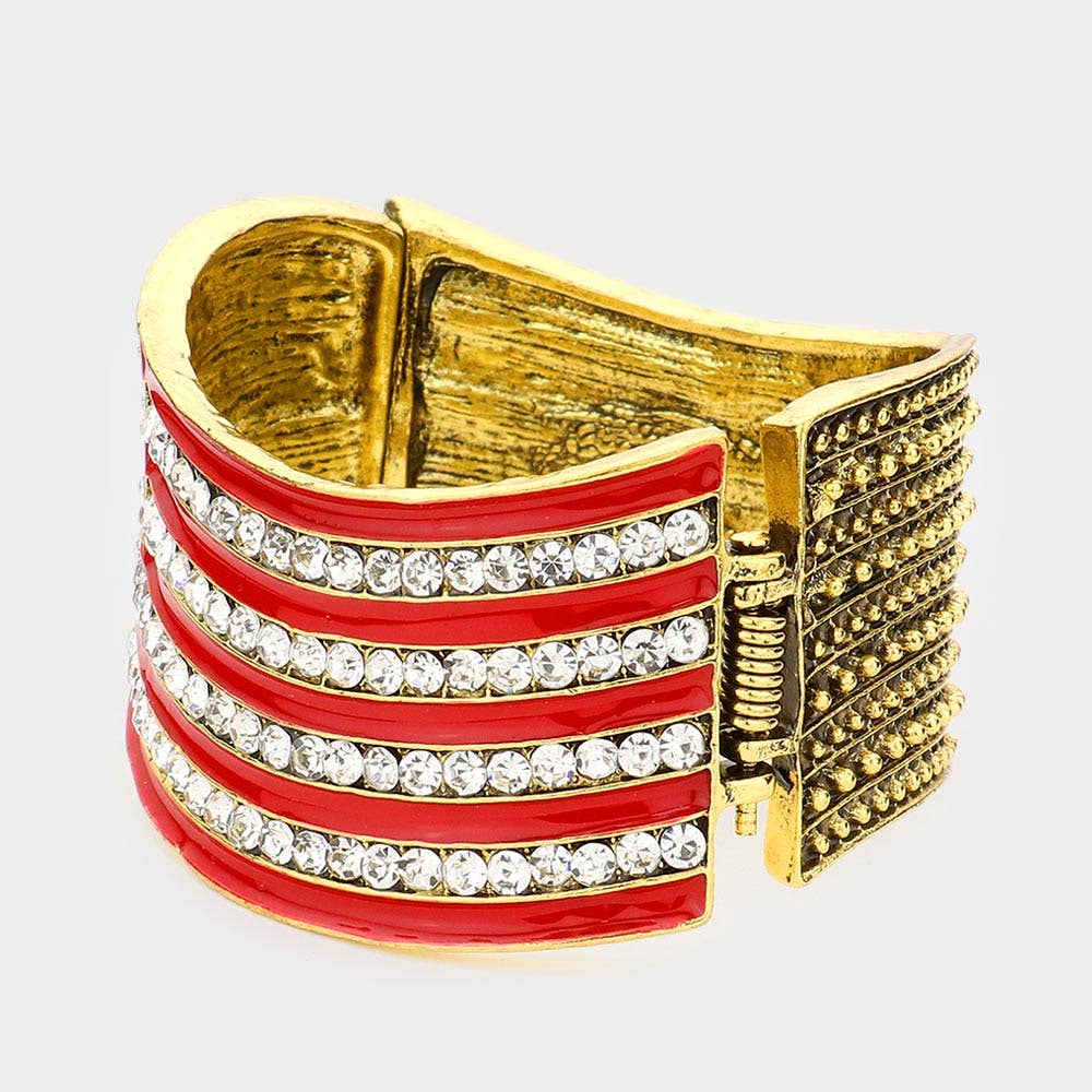 Crystal Rhinestone American Flag Hinged Bracelet