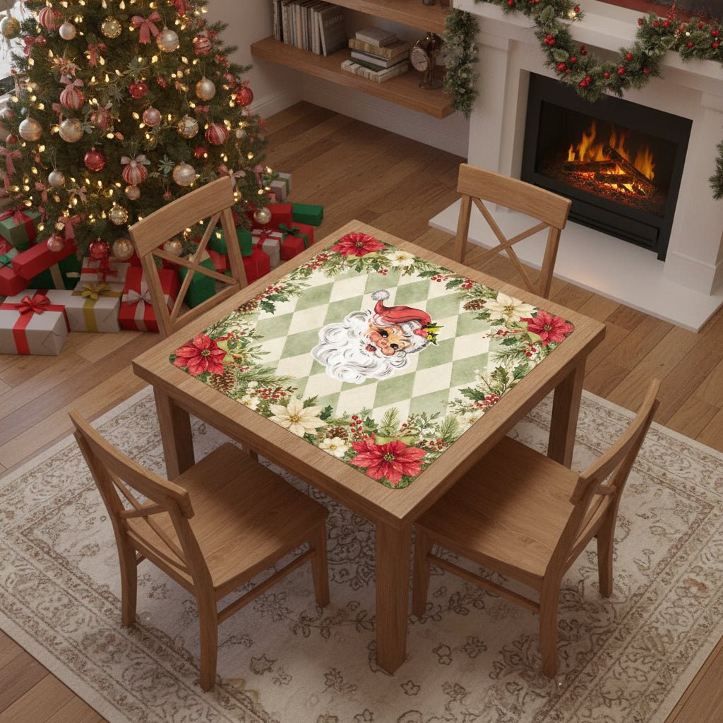 Vintage Santa Harlequin Romance Green Christmas Mahjong Mat