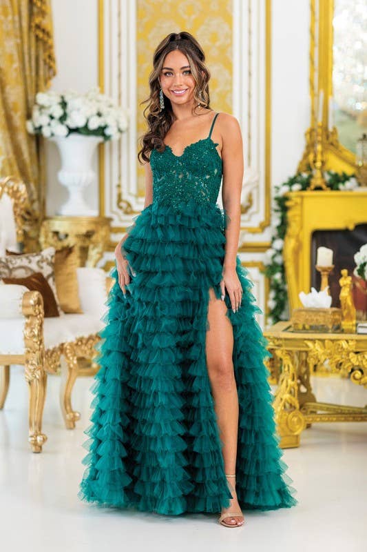 Traditional Prom Dress with Layered Ruffles