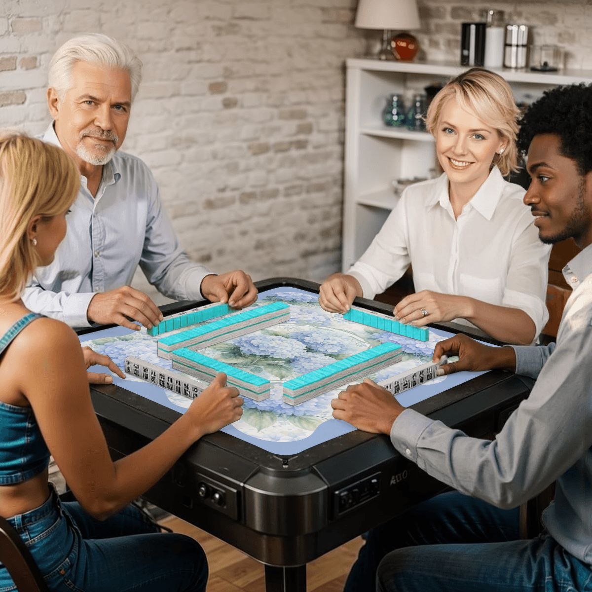 Baby Blue Floral Hydrangea Mahjong Mat 33"x33"
