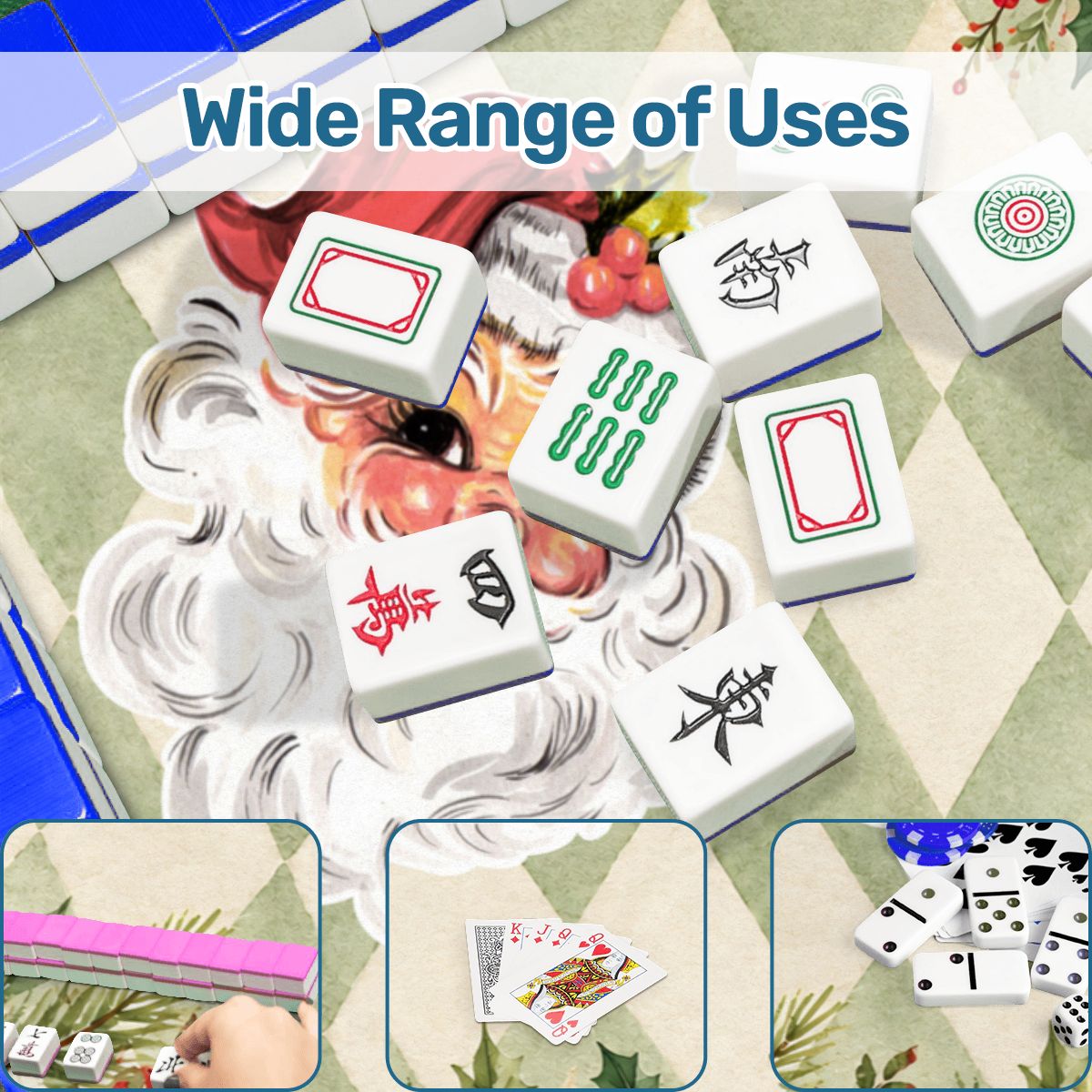 Vintage Santa Harlequin Romance Green Christmas Mahjong Mat