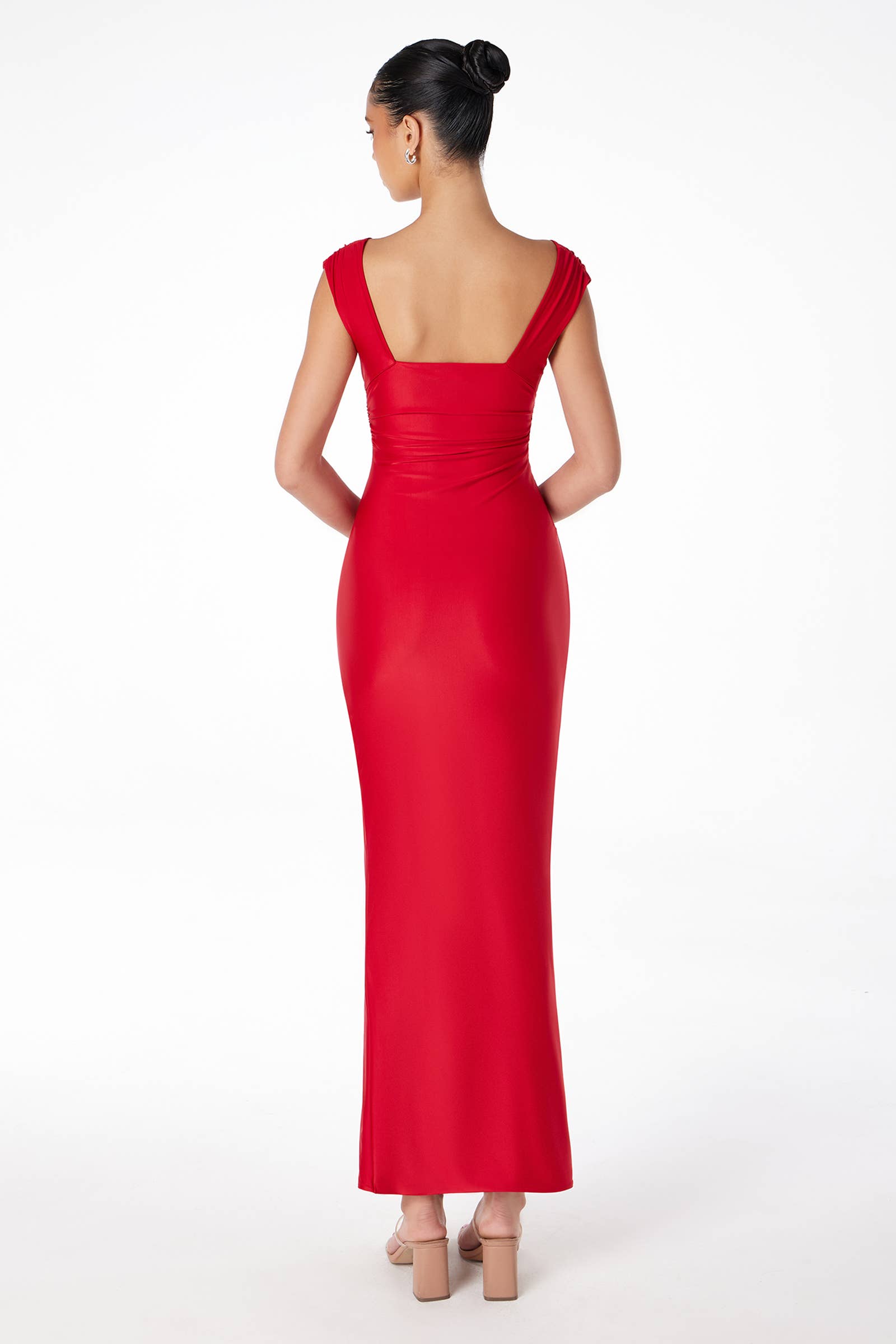 FITTED DRESS WITH SEMI-STRETCH AND LEG SLIT