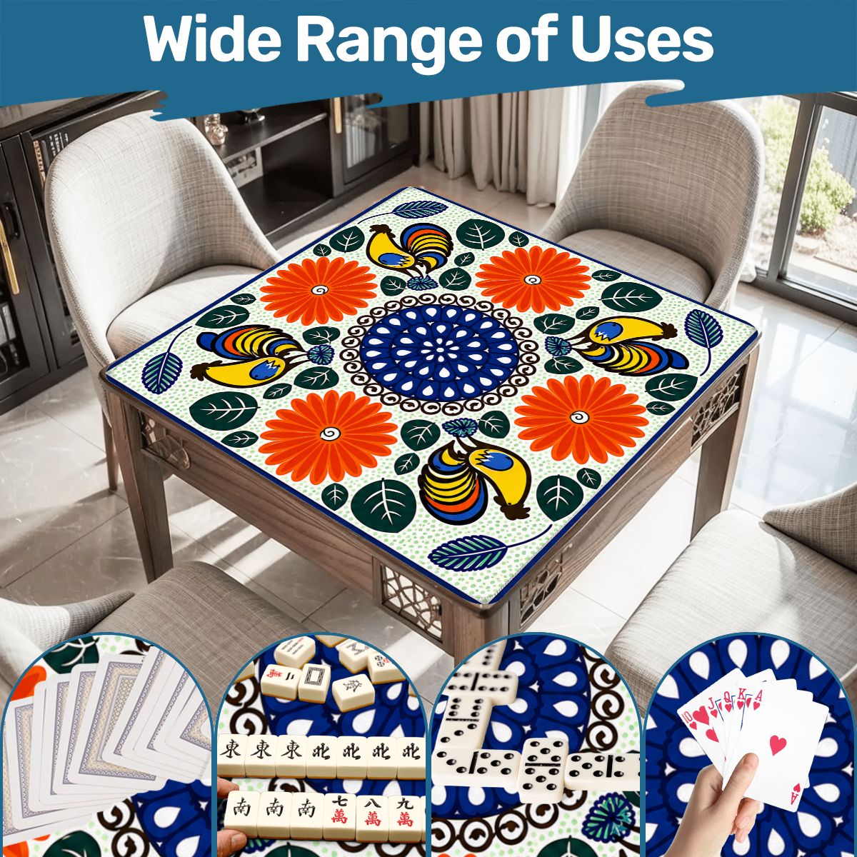 Roosters In The Sun Pottery Inspired Mahjong Mat