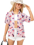 HAPPY BAY Women's Hawaiian Shirt US FLAG L-RED P07113