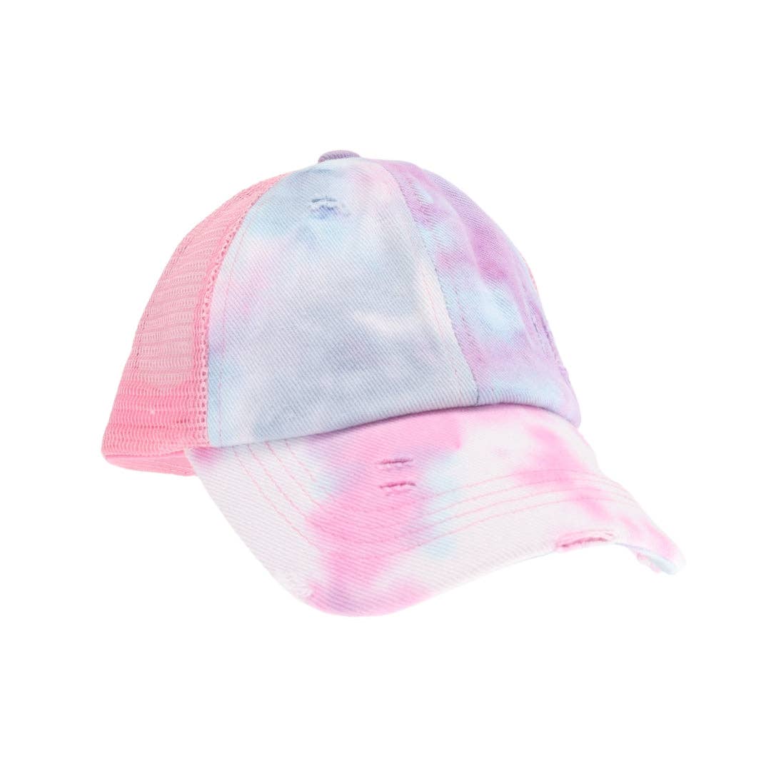 Kids Tie Dye Criss-Cross High Ponytail CC Ball Cap KIDSBT791