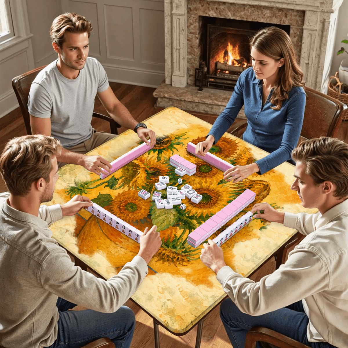 The Mahj Gogh Watercolor Sunflower Mahjong Mat