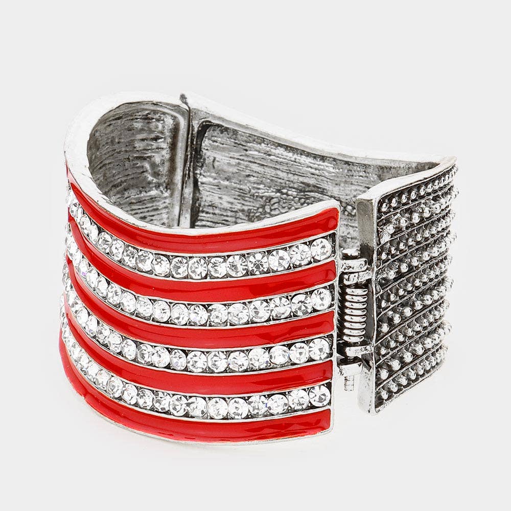 Crystal Rhinestone American Flag Hinged Bracelet