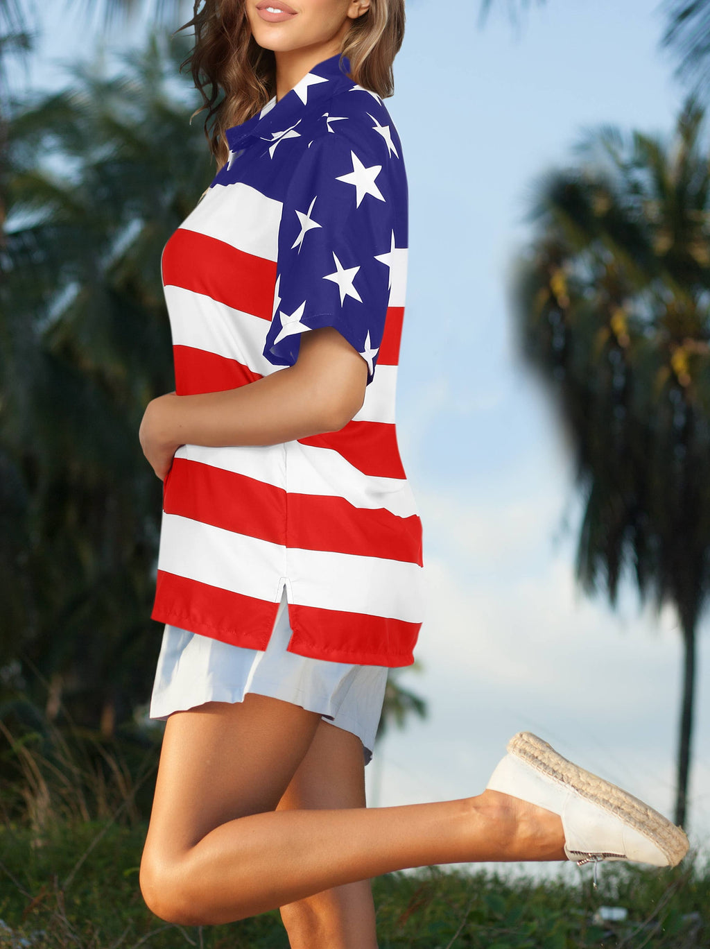 Women's Patriotic 4th of July American Flag Shirts P00593