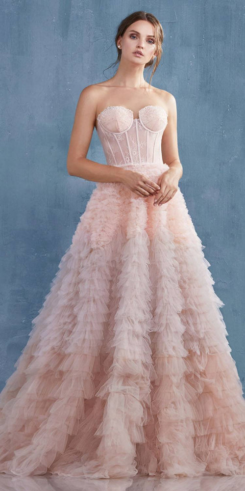 Andrea & Leo A0767 Tiered Long Formal Dress Corset Back Strapless