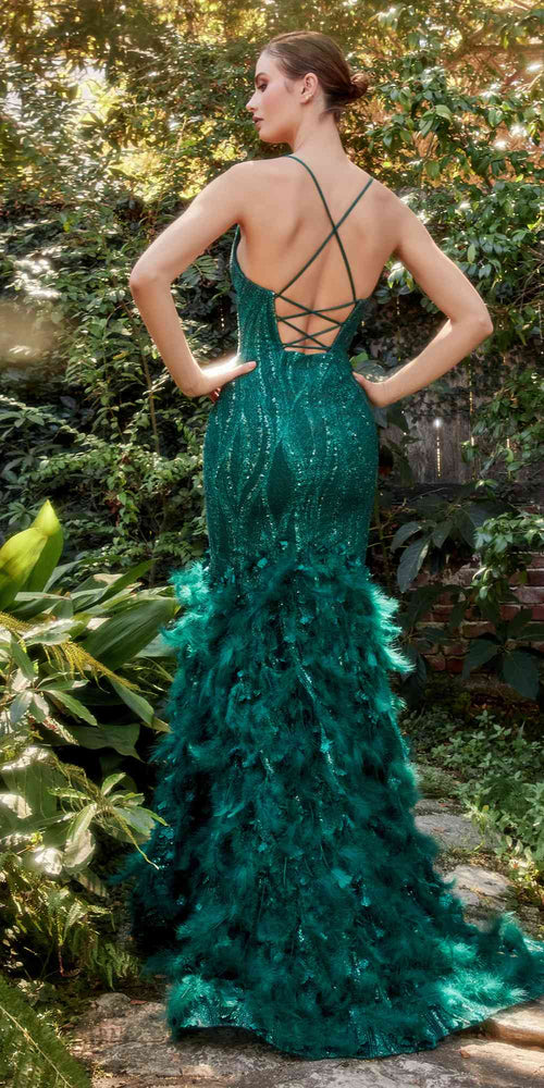 Andrea & Leo A1171 Long Emerald Dust Feather Mermaid Gown