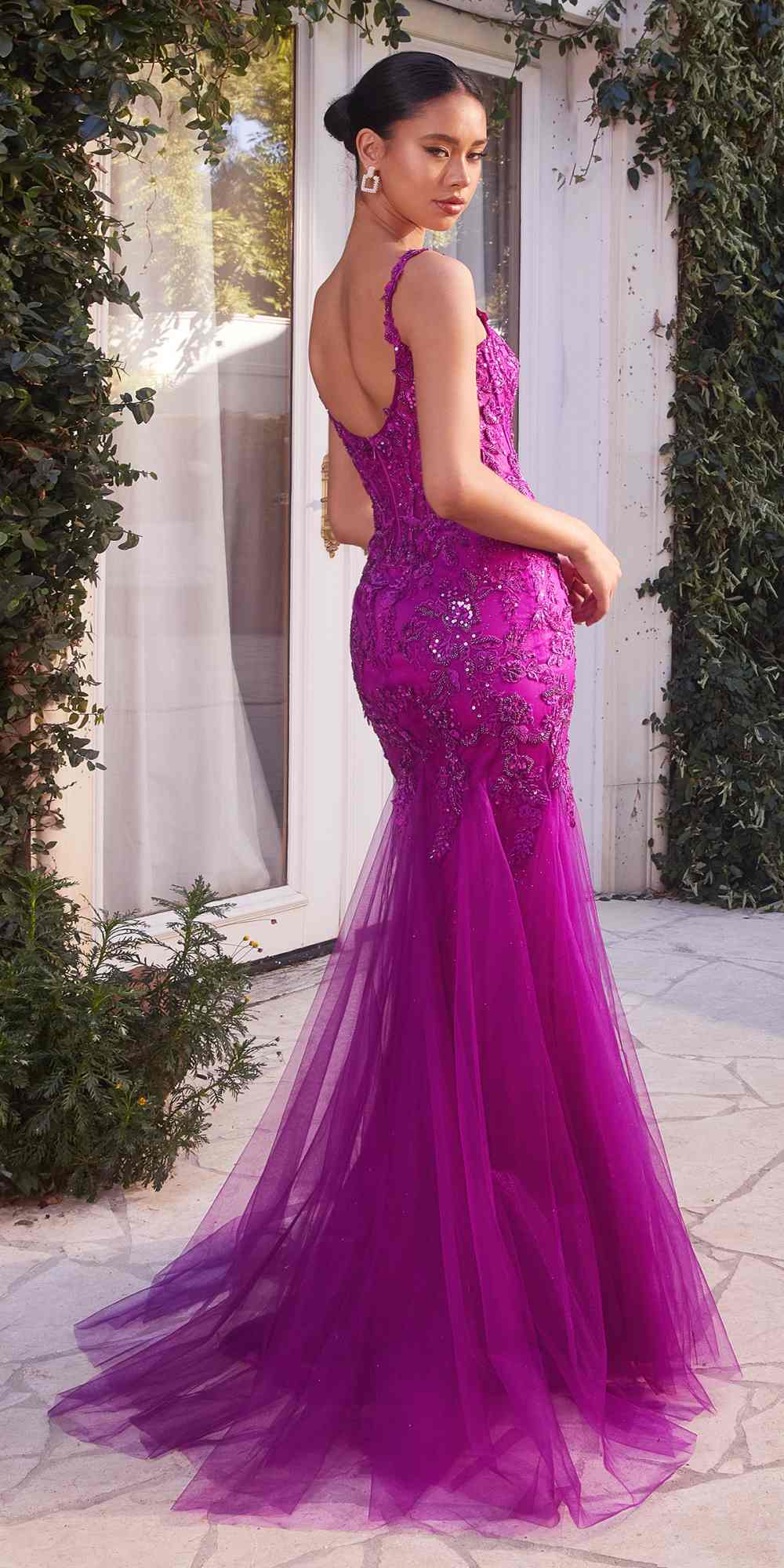 Andrea & Leo A1231 Long Fitted Lace and Tulle Mermaid Gown