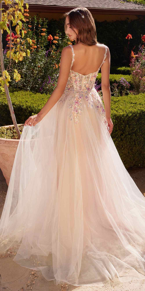 Andrea & Leo A1288 Long A-Line Dress Multicolored Floral Embellishments