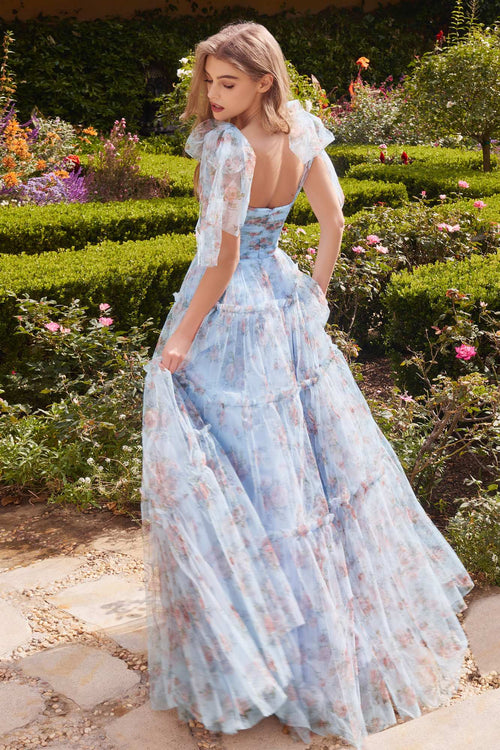 Andrea & Leo A1332 Long Printed Floral Layered Tulle Gown