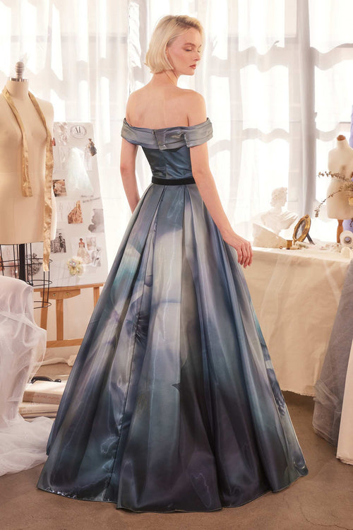 Andrea & Leo A1431 Dress Print Off The Shoulder Satin Ball Gown