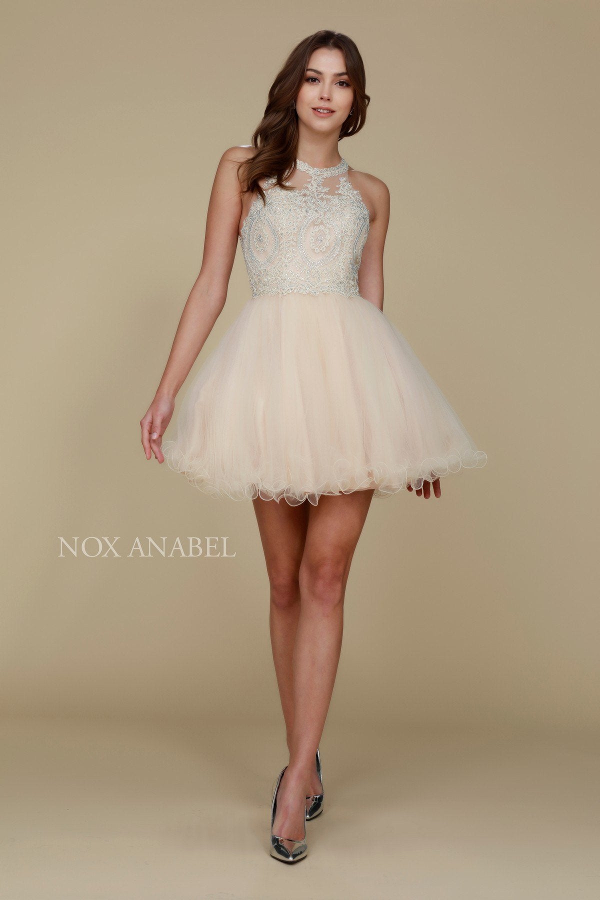 Nox Anabel B652 Short Dress Poofy A-Line Tulle Skirt Halter Neck