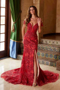 Nox Anabel C1600 Off the Shoulder Fully Beaded Long Train Dress