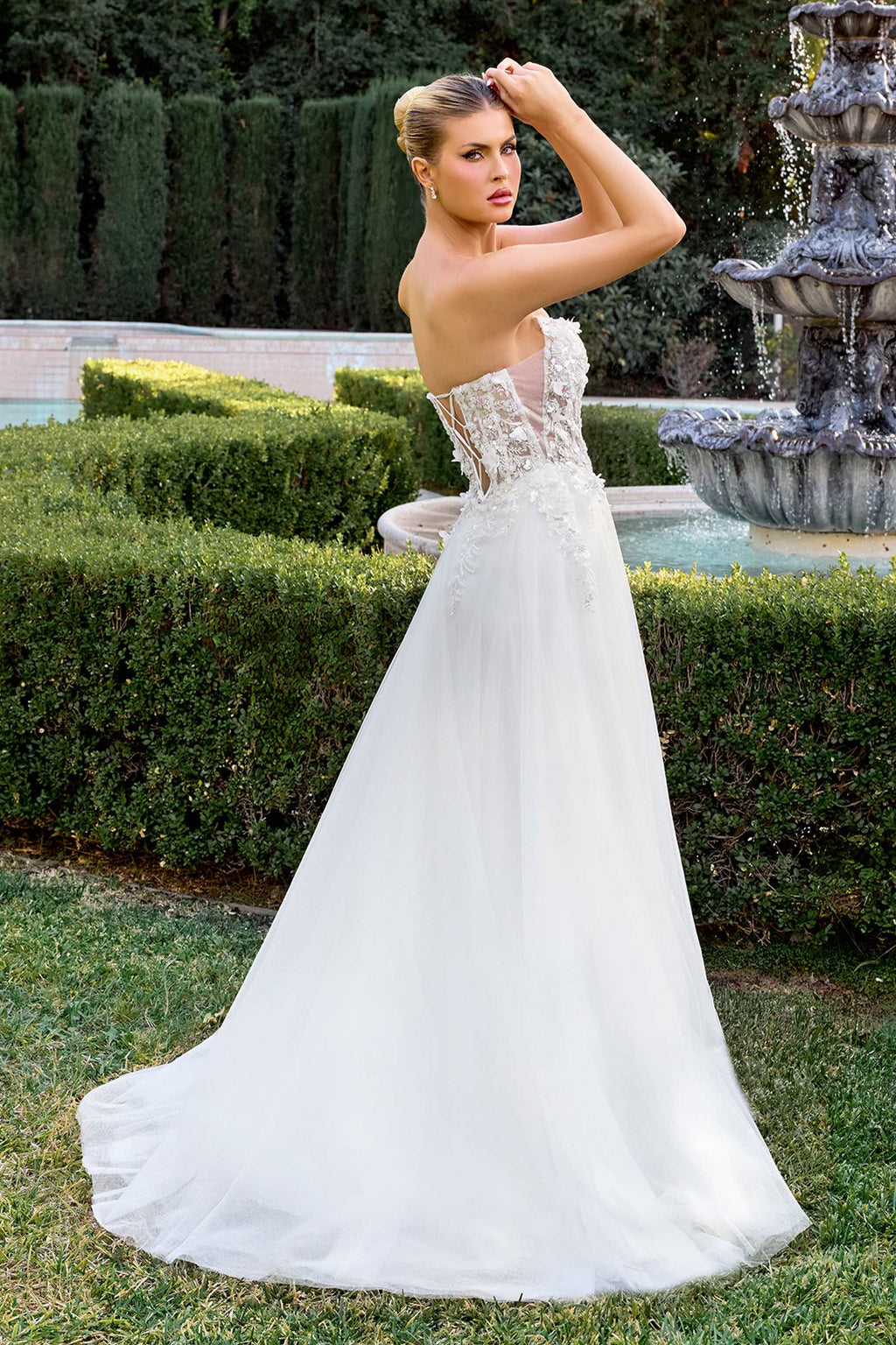 Ladivine C174W Sweetheart Neck 3D Floral Applique A-Line Strapless Gown