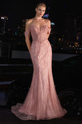 Ladivine CC341 Beaded Off The Shoulder Fit & Flare Gown