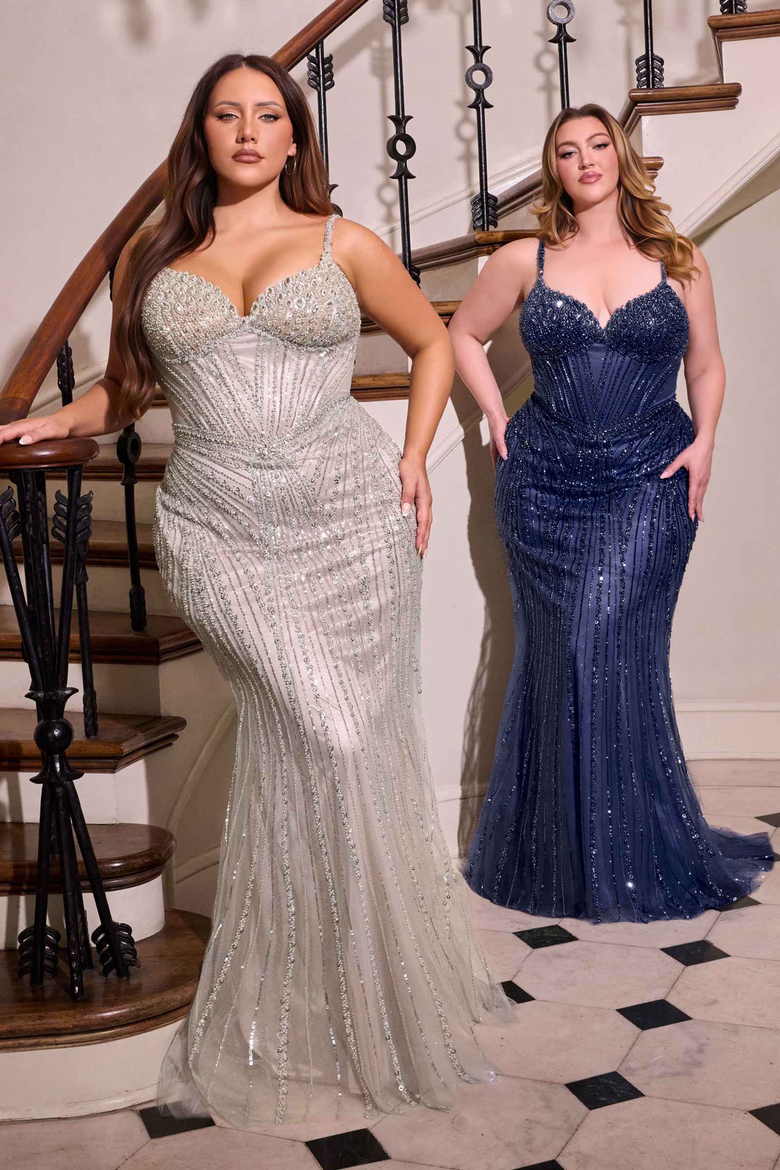 Ladivine CC398C Dress Strapless Beaded Fitted Plus Size Prom Gown