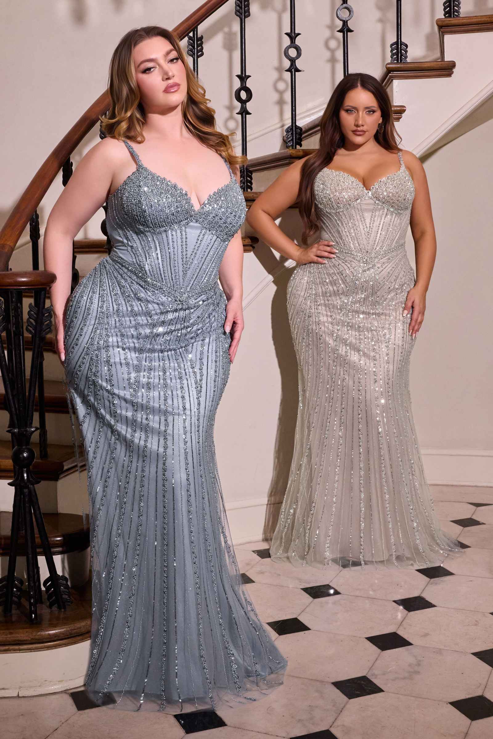 Ladivine CC398C Dress Strapless Beaded Fitted Plus Size Prom Gown