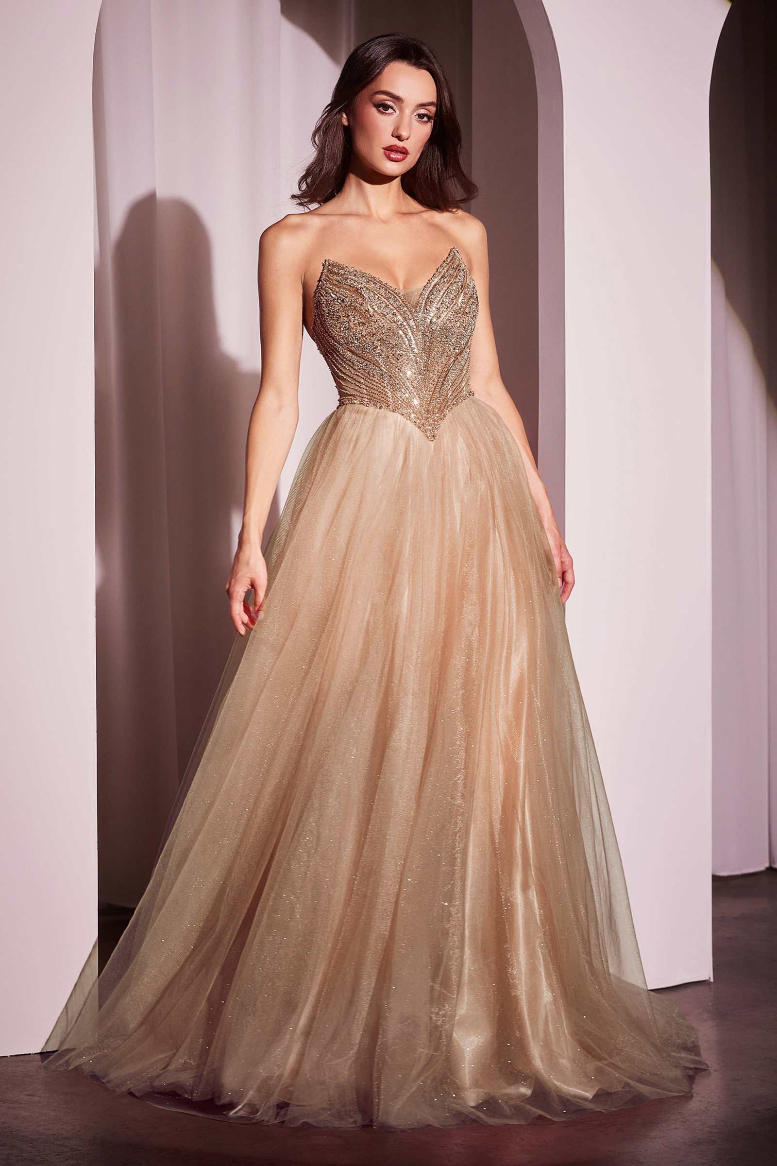 Ladivine CC415 Dress Strapless Beaded Tulle Ball Gown
