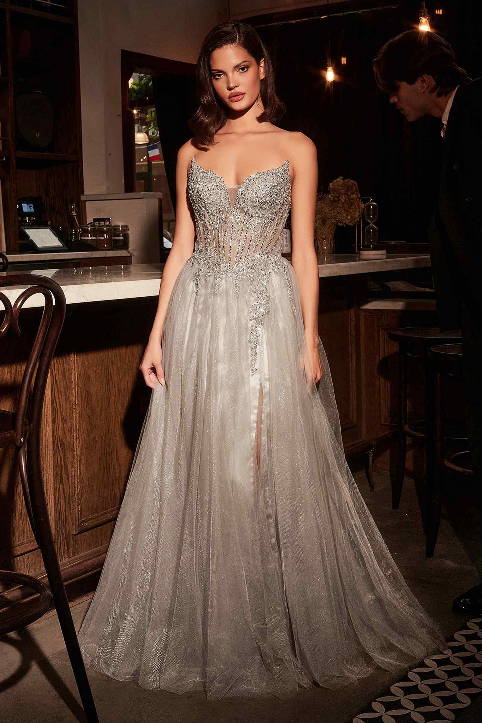 Ladivine CC487 Dress Strapless Layered Tulle A-Line Gown