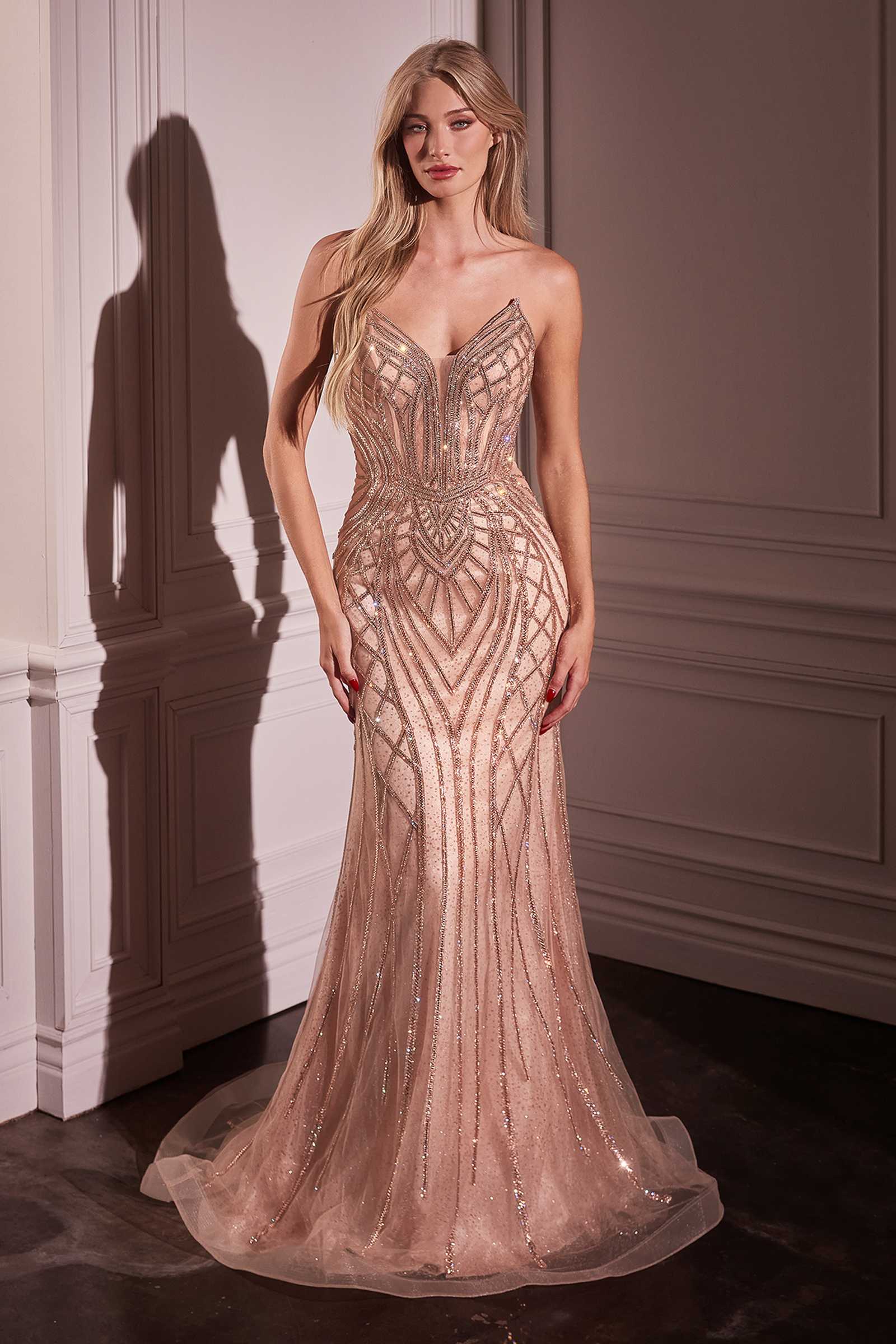 Ladivine CC6018 Long Strapless Rhinestone Embellished Mermaid Gown