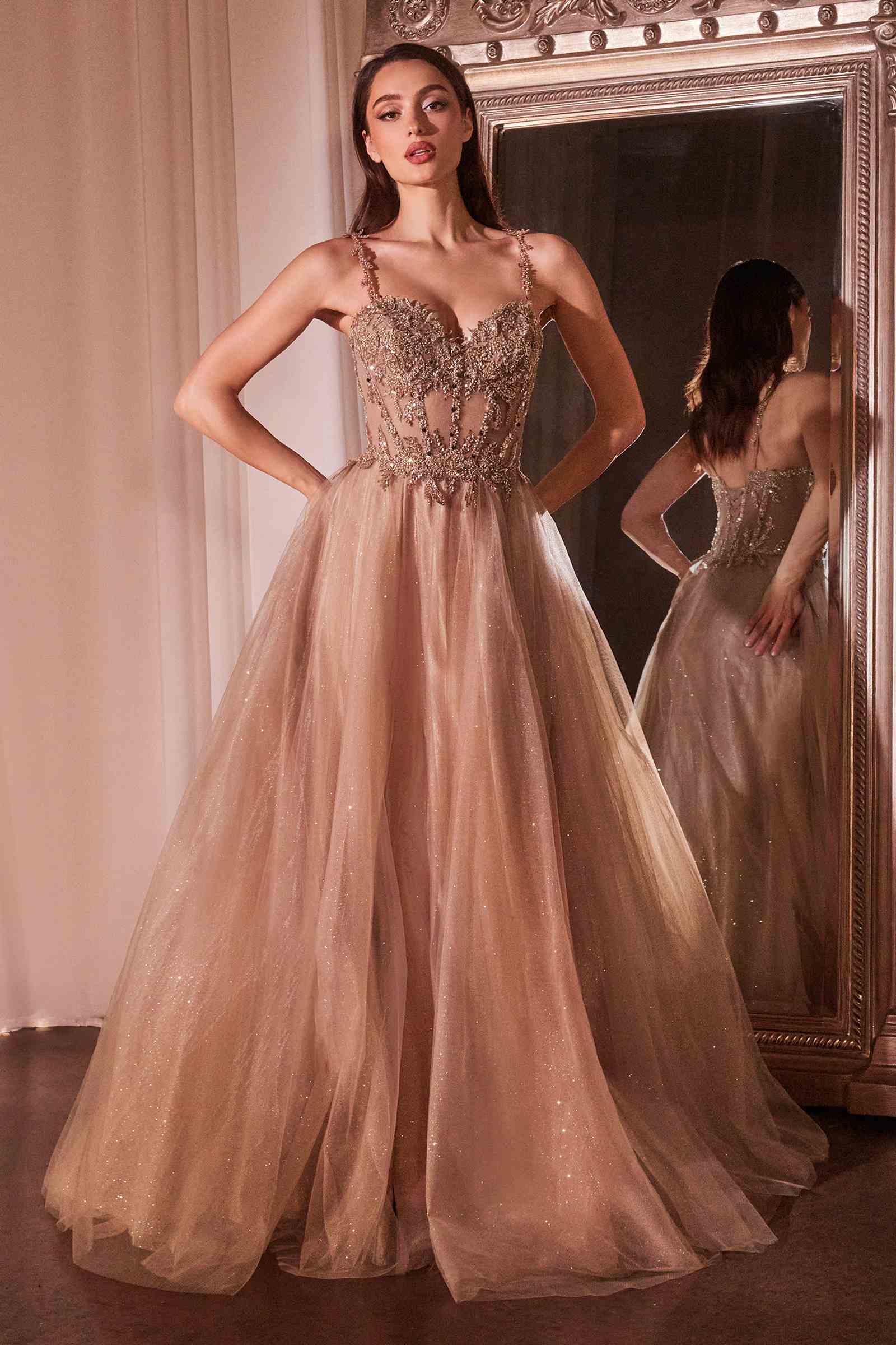 Ladivine CD0234 Long Lace and Tulle A-Line Ball Gown