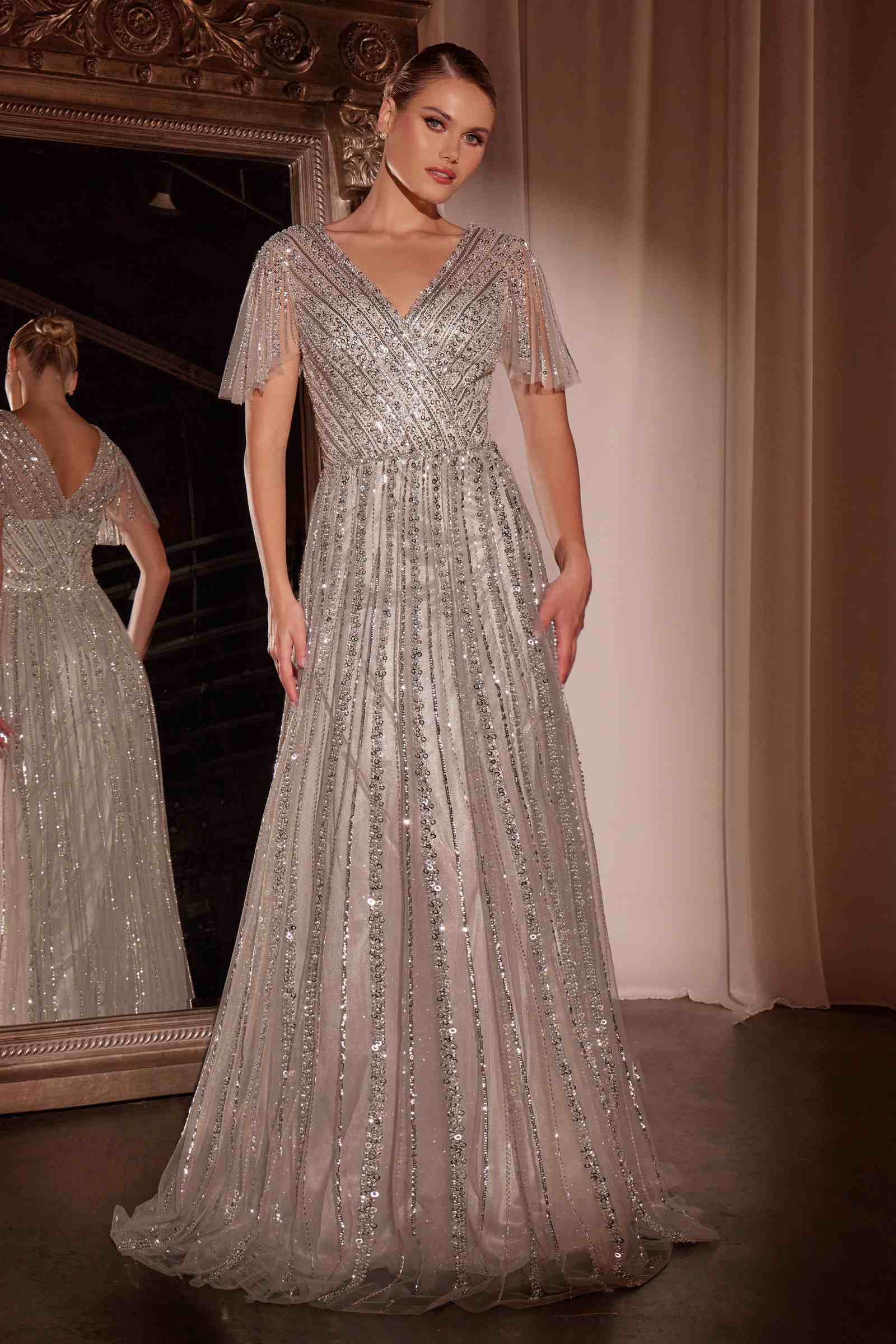 Ladivine CD0241 Dress Sequin Embellished A-Line Gown