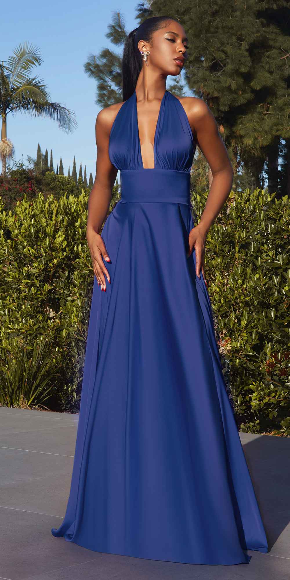 Ladivine CD323 Long Interchangeable Strap Satin A-Line Dress