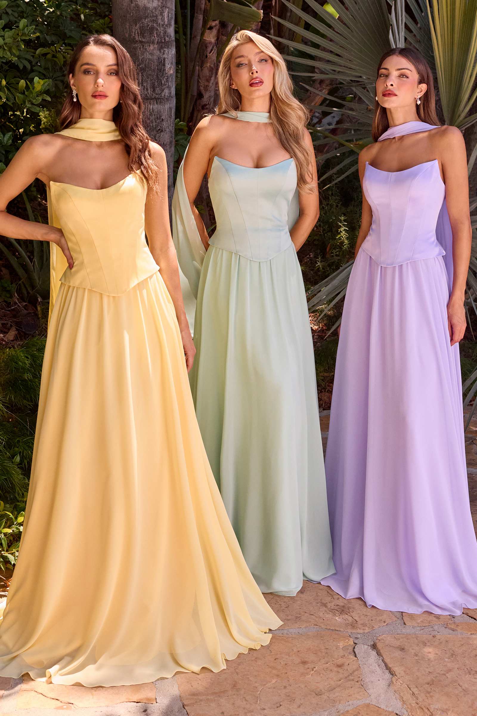 Ladivine CD386 Strapless Curved Neckline Boned Bodice A-line Gown