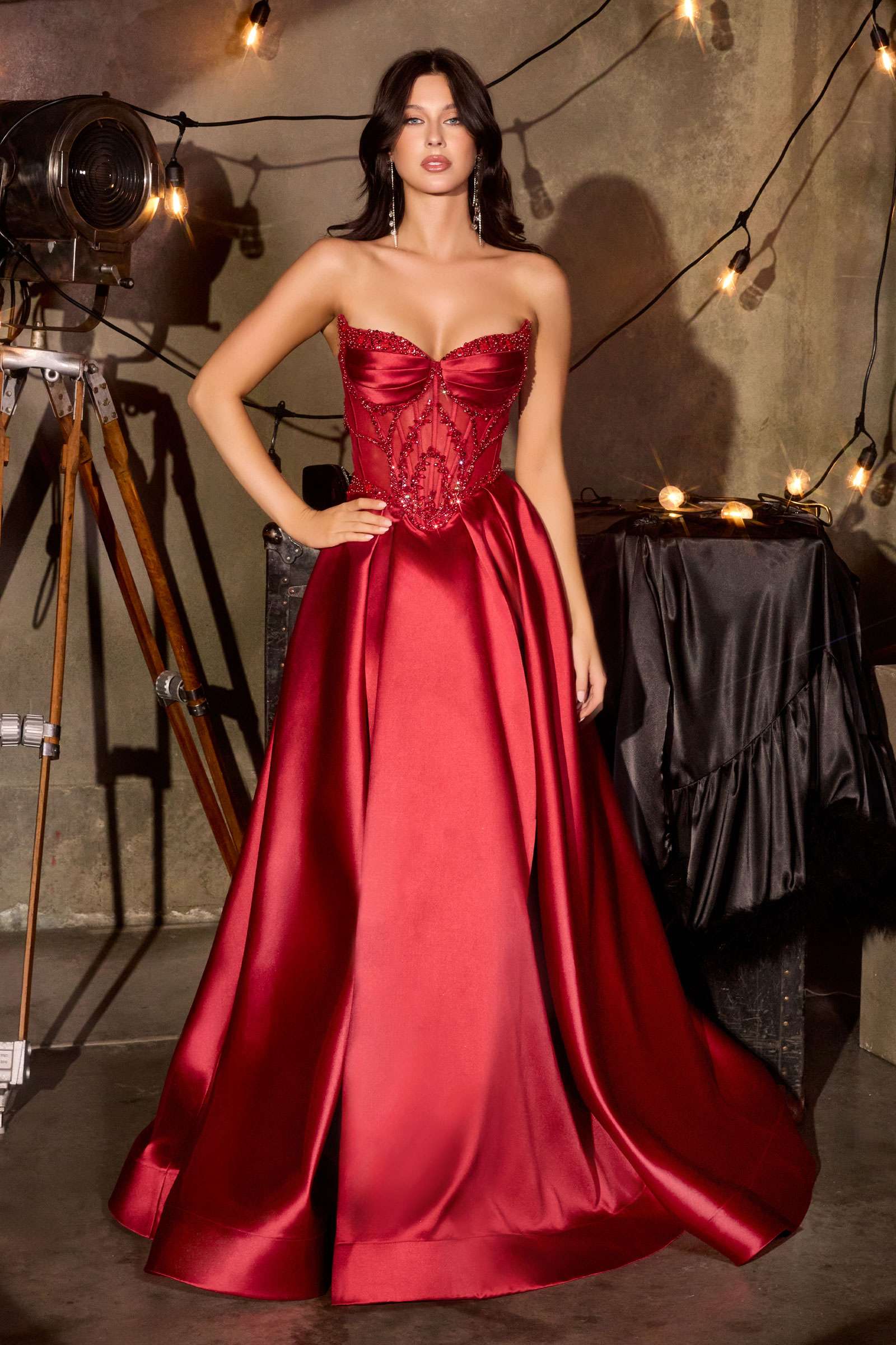 Ladivine CD389 Long A-Line Mikado Skirt Strapless Formal Dress