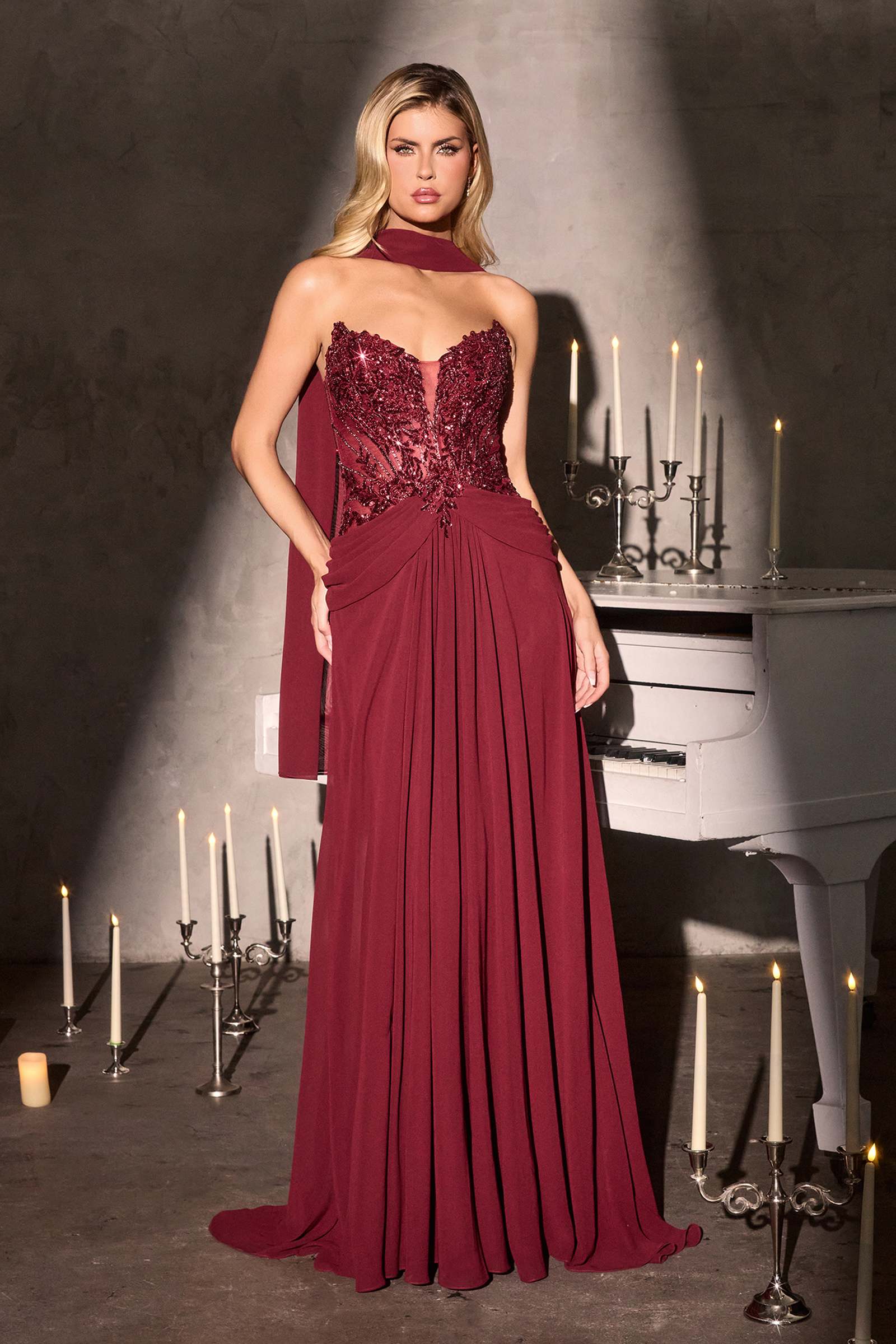 Ladivine CD673 Captivating Strapless Flowy A-Line Gown