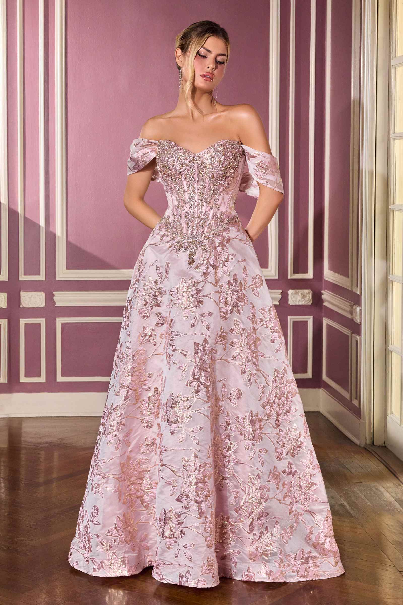 Ladivine CD682 Off the Shoulder Beaded Bodice Ball Gown