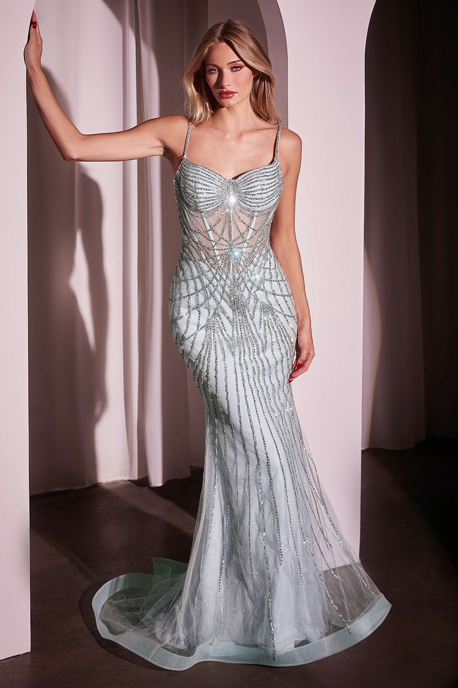 Ladivine CD766 Dress Fitted Pearl & Crystal Prom Gown