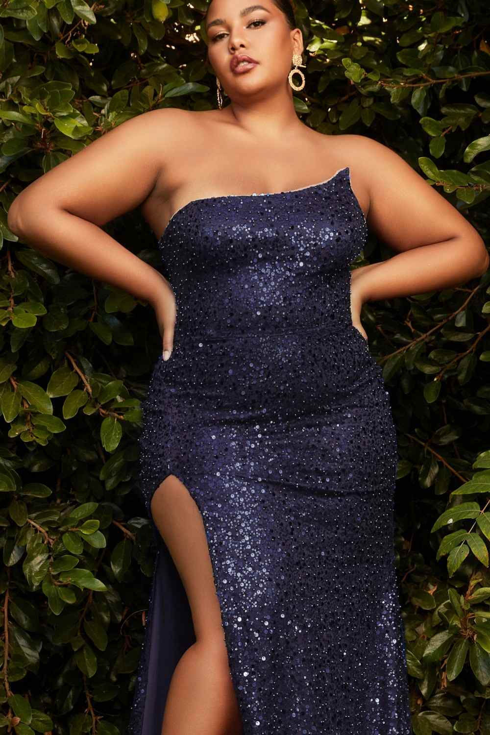 Cinderella Divine CH165C Long Strapless Asymmetrical Fitted Sequin Gown