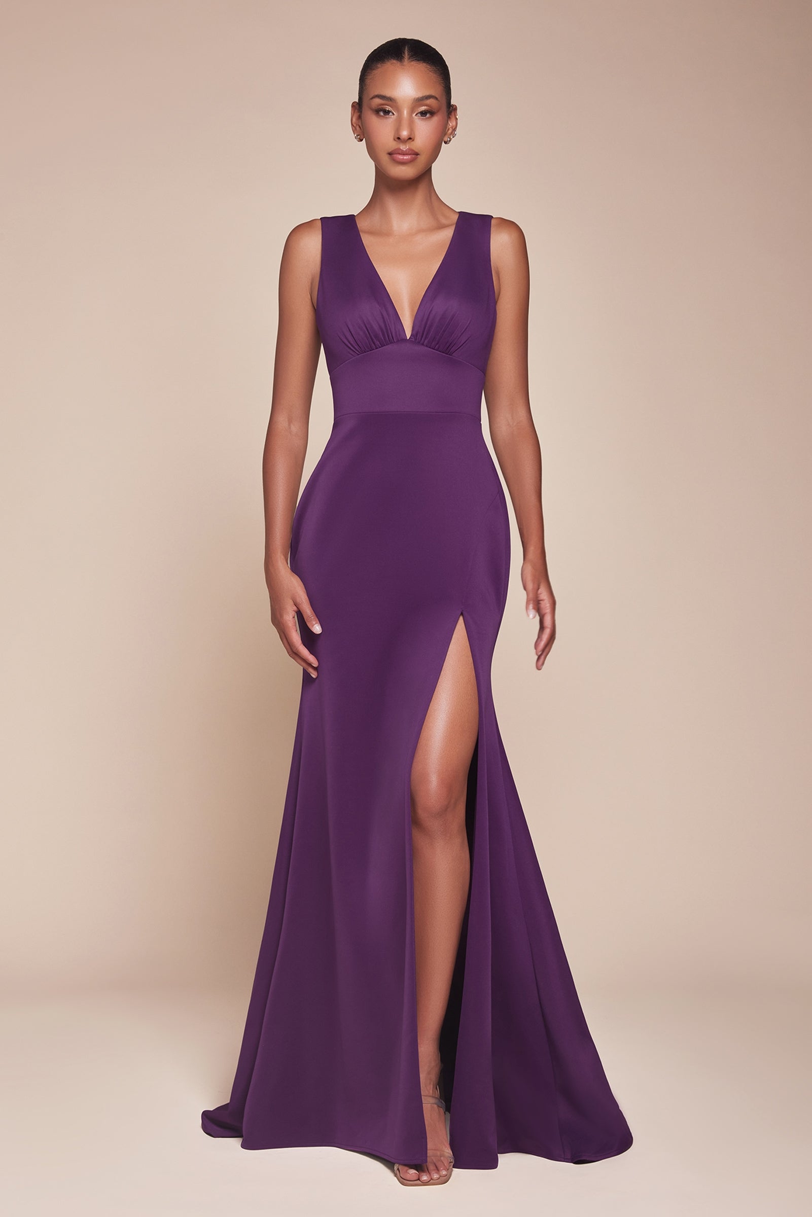 Ladivine CH395 Long Sleeveless V-Neckline Chiffon Dress