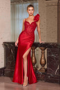Ladivine CM386 Sculpted Floral Shoulder Corset Bodice Evening Dress