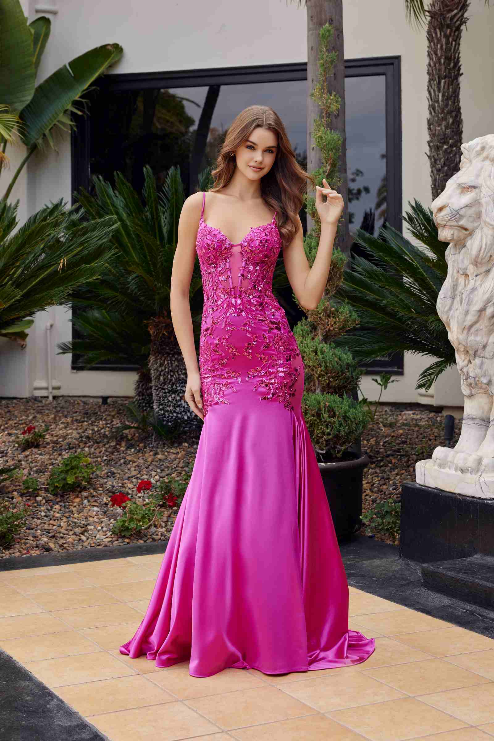 Nox Anabel E1532 Satin Sequin Applique Boned Waist Mermaid Dress