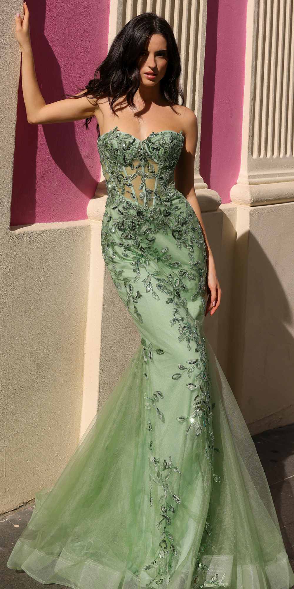 Nox Anabel G1258 Strapless Lace Applique Corset Bodice Mermaid Gown