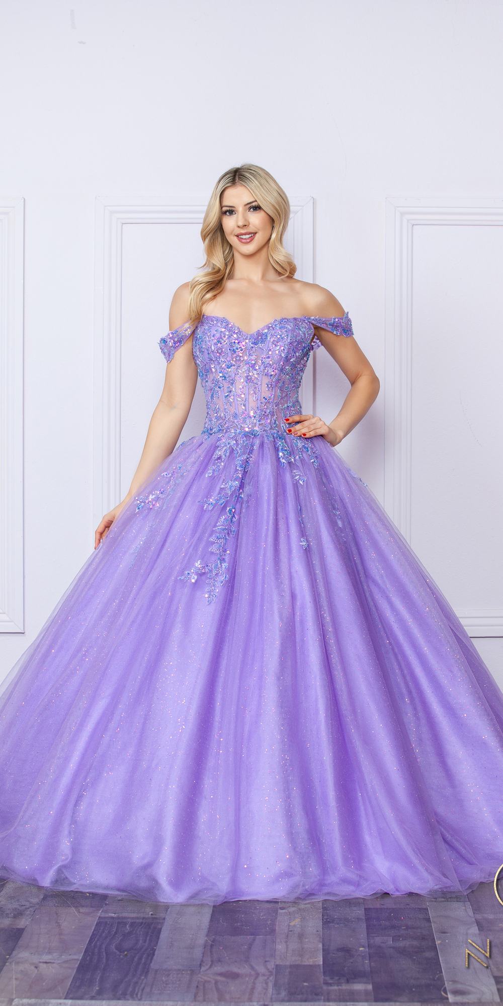 Nox Anabel H1349 Poofy Long Quinceanera Off the Shoulder Ballgown