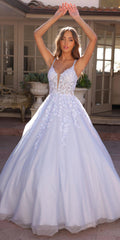 Nox Anabel H1357 Plunging Illusion Neckline Corset A-Line Ballgown